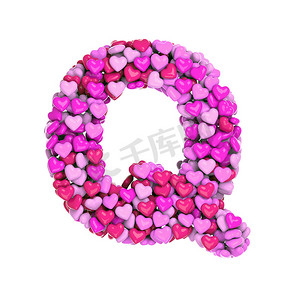 情人节字母 Q - 大写 3d 粉红心字体 - 爱、激情或婚礼概念