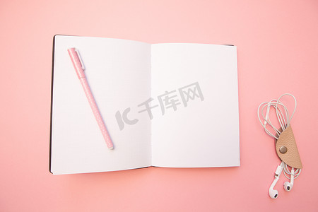 在柔和的千禧年粉色纸上用粉色笔打开空日记