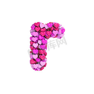 情人节字母 R — 小型 3d 粉红心字体 — 爱、激情或婚礼概念