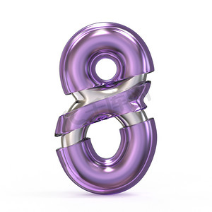 紫色宝石与金属核心字体 NUMBER 8 EIGHT 3D