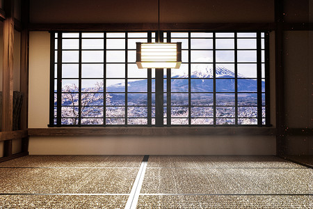 日式榻榻米摄影照片_日式空房间榻榻米设计最美。 
