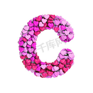 情人节字母 C - 大写 3d 粉红心字体 - 爱、激情或婚礼概念