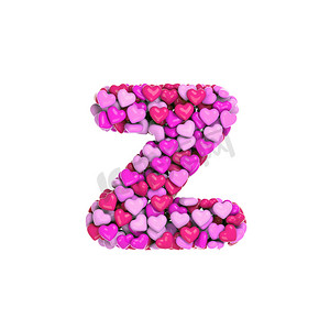 情人节字母 Z - 小写 3d 粉红心字体 - 爱、激情或婚礼概念