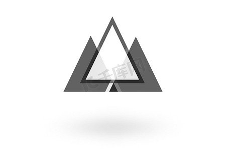几何图案图摄影照片_抽象几何图案，白色背景上的单色三角形重叠标志