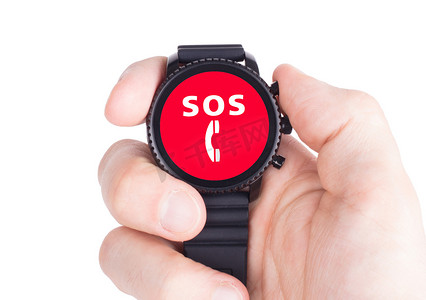 孤立的黑色智能手表，SOS