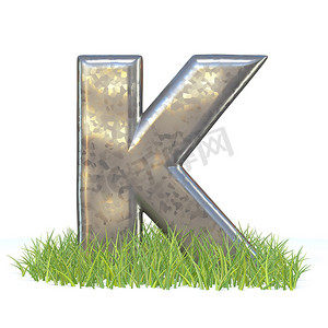 镀锌金属字体字母 K 在草 3D