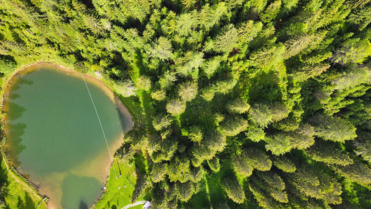 平湖摄影照片_夏时的阿尔平湖被美丽的森林包围，overhe