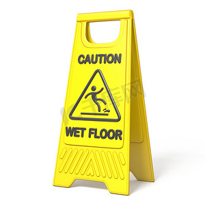 黄色小心滑湿地板标志 3D
