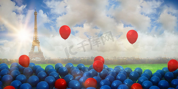 红色和蓝色气球的合成图像