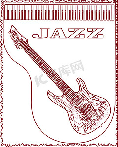 钢琴吉他摄影照片_吉他背景作为 Ouline 爵士乐海报