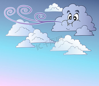 卡通阴天摄影照片_多风的天空与卡通云