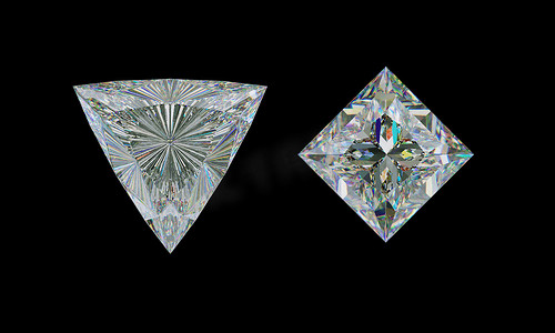 方形摄影照片_黑色万亿和公主方形切割钻石的顶视图