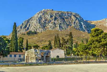 希腊 Acrocorinth 堡垒的视图