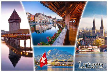 瑞士卢塞恩镇或卢塞恩地标旅游明信片景观