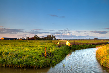 有运河的典型的荷兰农田