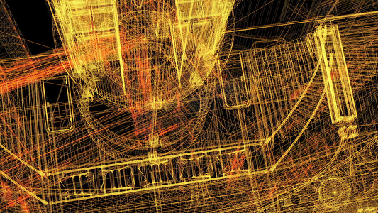 3d 渲染-工业建筑的线框模型