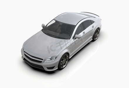 品牌豪华轿车摄影照片_白色 3d 插图上隔离的通用和无品牌昂贵豪华车