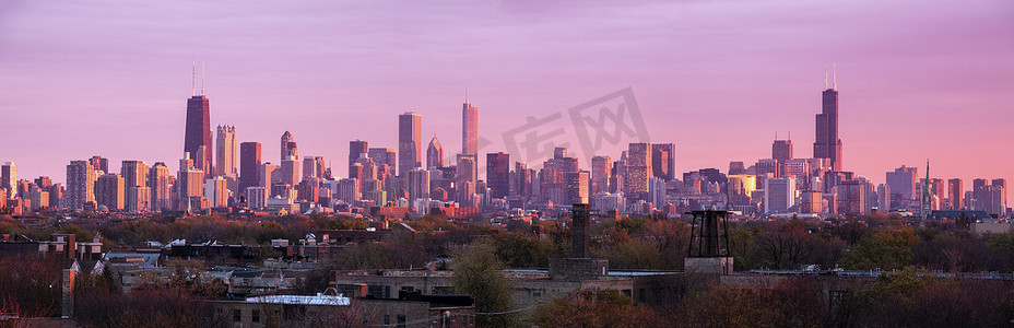 芝加哥摄影照片_芝加哥五彩缤纷的夕阳