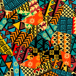 带有非洲图案的彩色非洲拼凑而成的背景