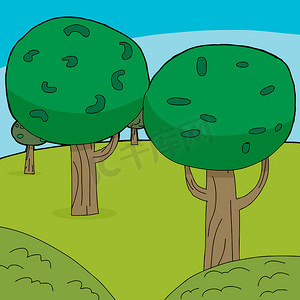 手绘绿树背景摄影照片_绿树背景