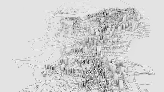 3D 白色城市模型。