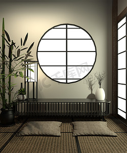 带榻榻米地板和日本装饰的房间最小设计