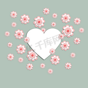 心脏周围的 3D 粉红色樱花。