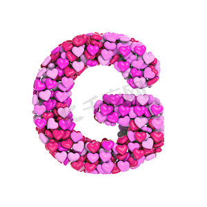 情人节字母 G - 大写 3d 粉红心字体 - 爱、激情或婚礼概念