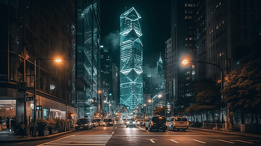 香港地标摄影照片_香港夜晚中环建筑