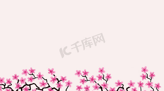 横幅与盛开的樱花花。花卉婚礼邀请卡模板设计。