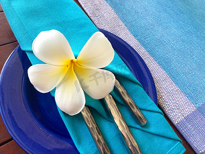 与白色羽毛rubra花的食物装饰，斯里兰卡。