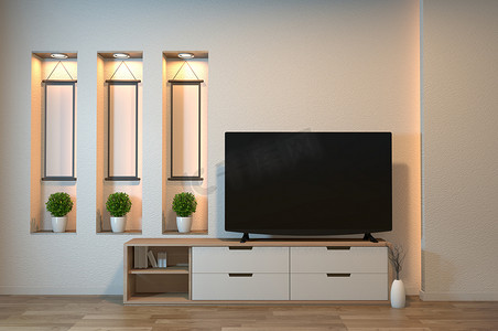 禅房内部电视柜和架子墙设计隐藏灯