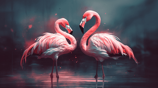 粉色浪漫风摄影照片_粉红色的火烈鸟插画