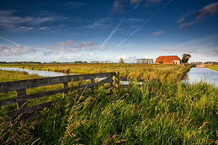 荷兰农田的栅栏和农舍