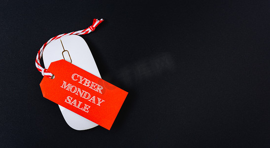 白鼠标摄影照片_在线购物网络星期一销售文本红色标记在白鼠标上