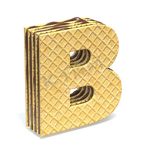 字母b的设计摄影照片_华夫饼字体与巧克力奶油填充字母 B 3D
