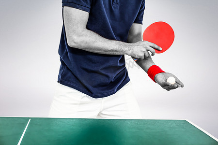男子打乒乓球运动员中段的复合图像