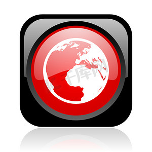世界电信和摄影照片_地球黑色和红色方形 web 光泽图标