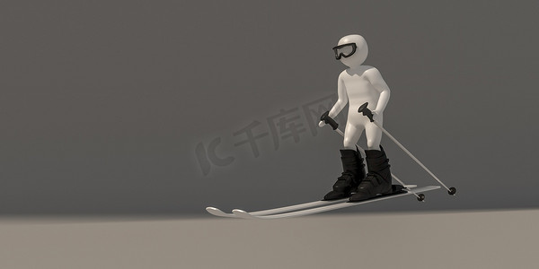 滑雪板插画摄影照片_灰色背景上的 3d 插画家职业符号组，3d