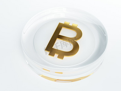 比特币 cryptocurrency 金色符号覆盖着玻璃