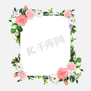 树叶花环摄影照片_花卉方形花环框架模板（带复制空间）