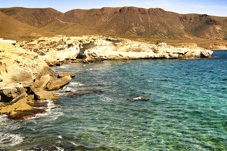 阿尔梅里亚 Cabo de Gata 的 Los Escullos 海滩和化石沙丘