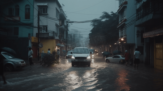 暴雨城市摄影照片_暴雨洪涝水灾