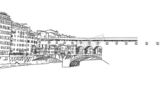 景观手绘摄影照片_佛罗伦萨城市轮廓手绘草图
