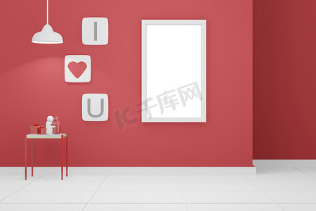 3d 渲染模型插图设计的领奖台或框架卡与空白复制空间用于情人节爱情婚礼概念中​​的产品广告放置
