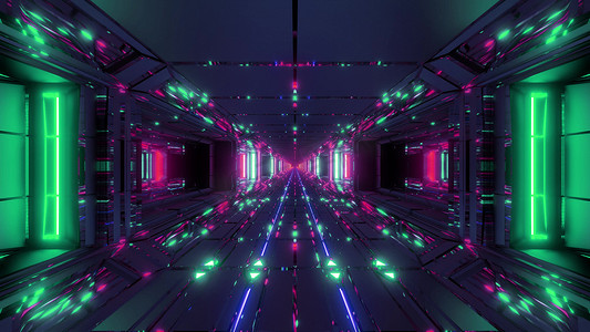 酷炫的未来空间科幻机库隧道走廊与漂亮的反射 3d 插图壁纸背景设计