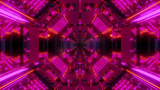 科幻炫酷摄影照片_未来派科幻隧道走廊值得炫酷的反射和无尽的发光灯 3d 插图背景壁纸