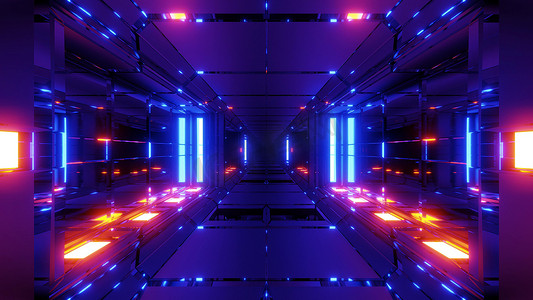 干净的未来派科幻空间隧道走廊与热发光灯 3d 渲染背景壁纸