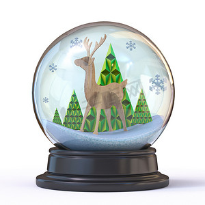 雪球与驯鹿和树木 3D