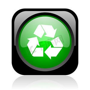 绿色循环图标摄影照片_回收黑色和绿色方形 web 光泽图标